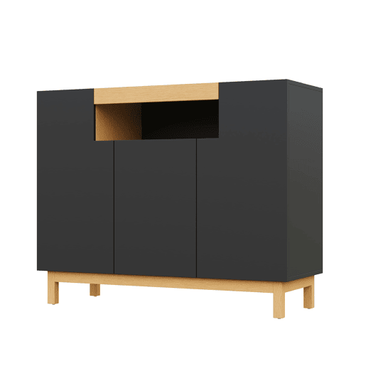 Aparador 120 cm - 3 portas, armazenamento multifuncional para sala de estar e sala de jantar - Preto