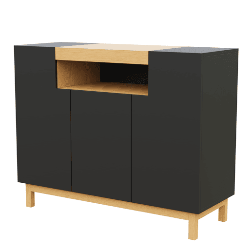 Aparador 120 cm - 3 portas, armazenamento multifuncional para sala de estar e sala de jantar - Preto