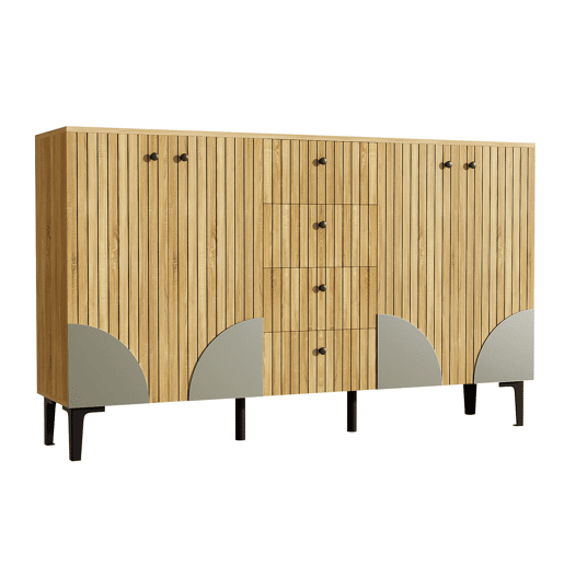 Aparador 160x36x94 cm - 4 portas 4 gavetas design minimalista - Madeira natural