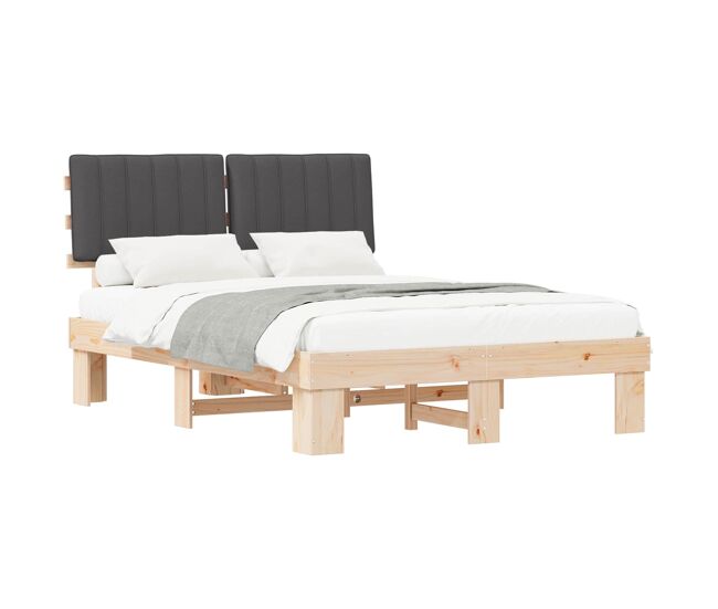 Estructura de cama matrimonial estilo con cabecera tapizada gris oscuro