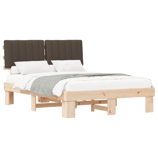 Estrutura de Cama de casal moderno com Cabeceira Estofada Cinzento-acastanhado