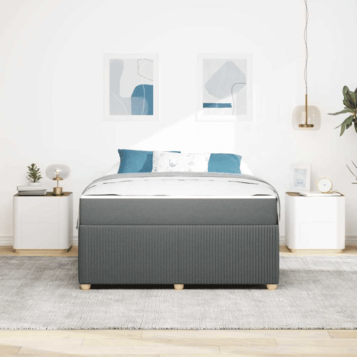 Estrutura da Cama de casal moderno com colchão Cinza Escuro 140 x 200 cm tecido