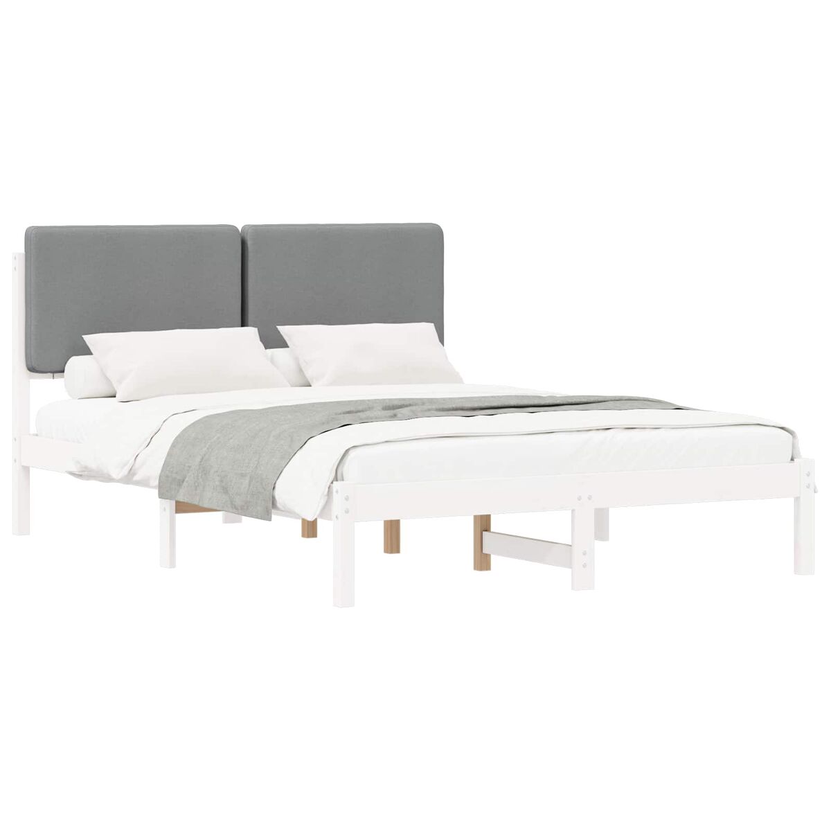 Estructura de cama matrimonial estilo con cabecera tapizada gris claro