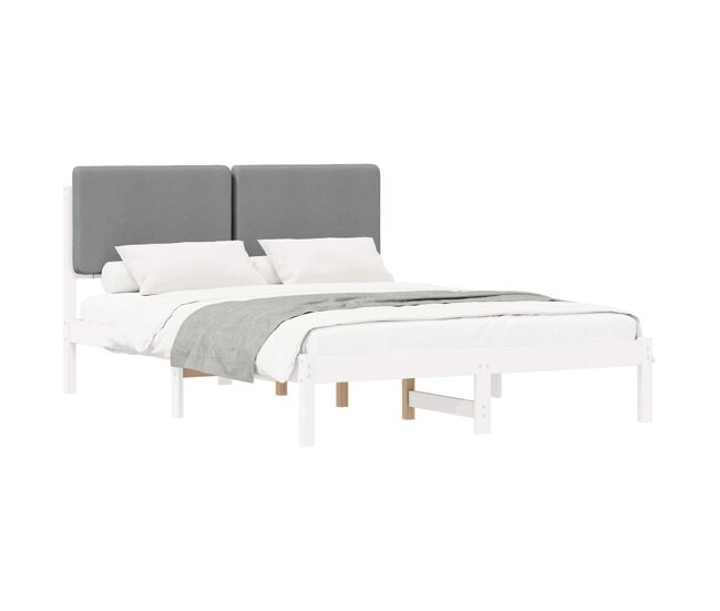 Estructura de cama matrimonial estilo con cabecera tapizada gris claro