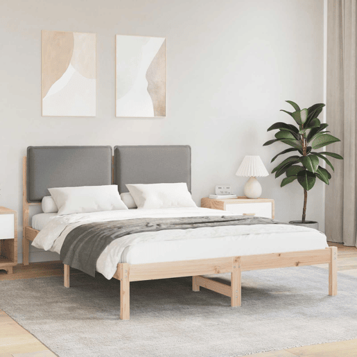 Estrutura de Cama de casal moderno com Cabeceira Estofada Cinzento-claro