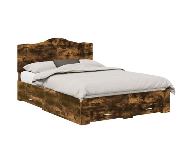 Estructura de cama matrimonial estilo con cabecera roble ahumado 140 x 200 cm