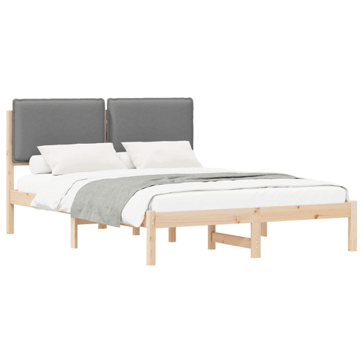 Estrutura de Cama de casal moderno com Cabeceira Estofada Cinzento-claro