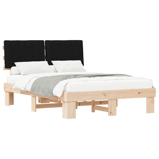 Estrutura de Cama de casal moderno com Cabeceira Estofada Preto 140 x 200 cm