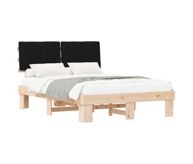 Estructura de cama matrimonial estilo con cabecera tapizada negro 140 x 200 cm