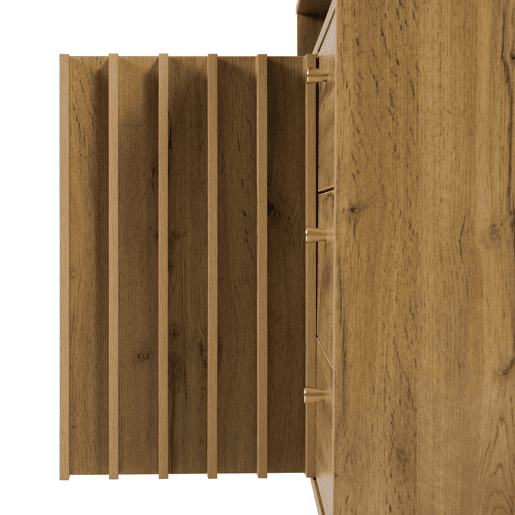 Aparador 120x40x85 cm - 3 gavetas, 2 portas, prateleira aberta, estilo vintage - Carvalho escuro