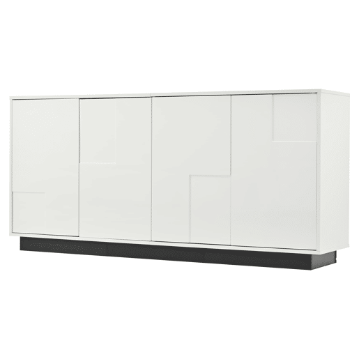 Aparador de sala 160x37x75,5 cm - 4 portas, design geométrico, grande capacidade de arrumação - Branco Aparador de sala 160x37x75,5 cm - 4 portas, design geométrico, grande capacidade de arrumação - Branco