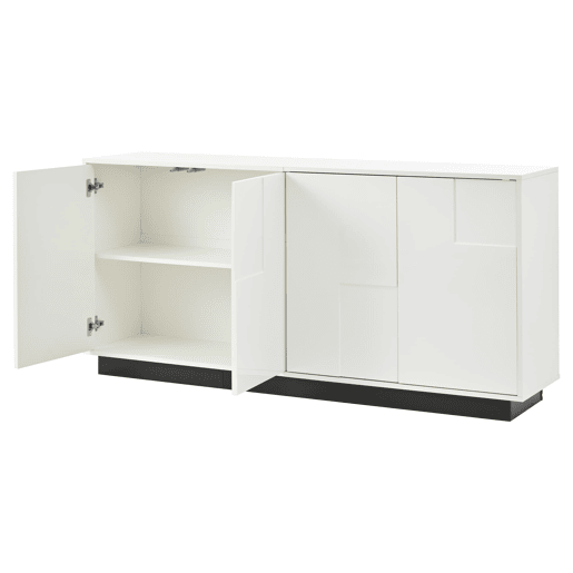 Aparador de sala 160x37x75,5 cm - 4 portas, design geométrico, grande capacidade de arrumação - Branco Aparador de sala 160x37x75,5 cm - 4 portas, design geométrico, grande capacidade de arrumação - Branco