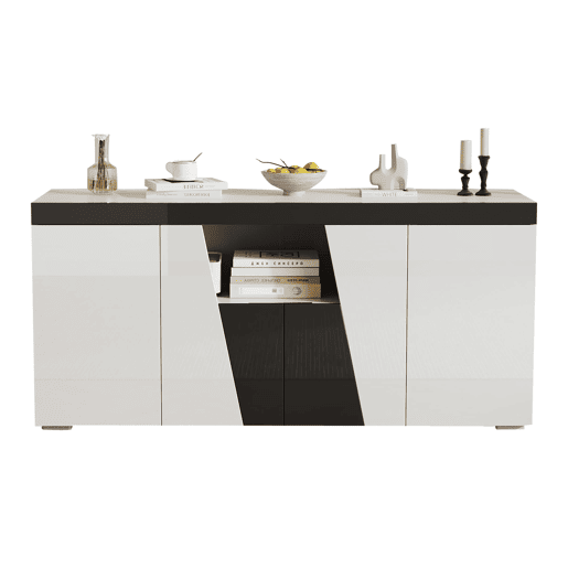 Aparador de sala 140x40x65 cm - 3 armários, 4 portas, design moderno com LED - Branco Aparador de sala 140x40x65 cm - 3 armários, 4 portas, design moderno com LED - Branco