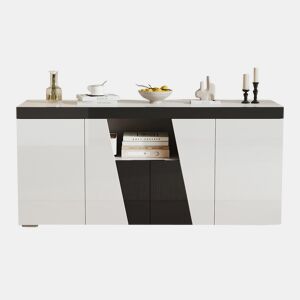 Aparador de sala 140x40x65 cm - 3 armários, 4 portas, design moderno com LED - Branco