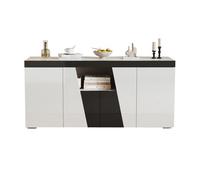 Sideboard salón 140x40x65 cm - 3 armarios, 4 puertas, diseño moderno con led - blanco