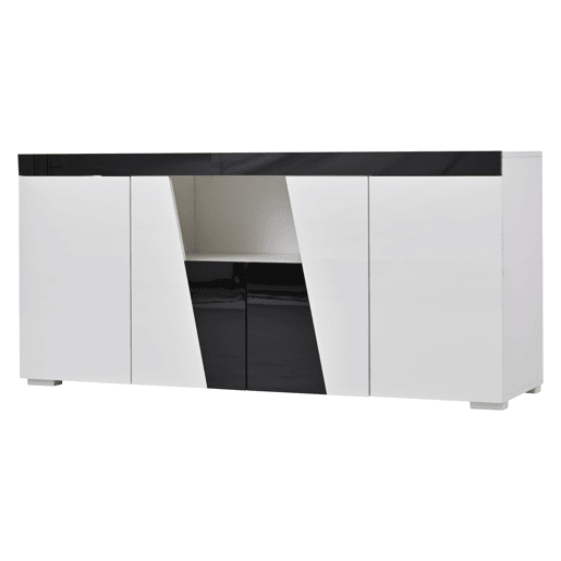 Aparador de sala 140x40x65 cm - 3 armários, 4 portas, design moderno com LED - Branco Aparador de sala 140x40x65 cm - 3 armários, 4 portas, design moderno com LED - Branco