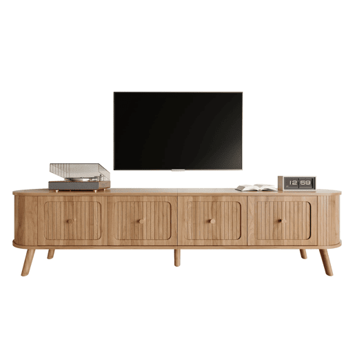 Móvel de TV 180x38x47 cm - 4 portas, puxadores dourados, pés de madeira, design exclusivo - Carvalho