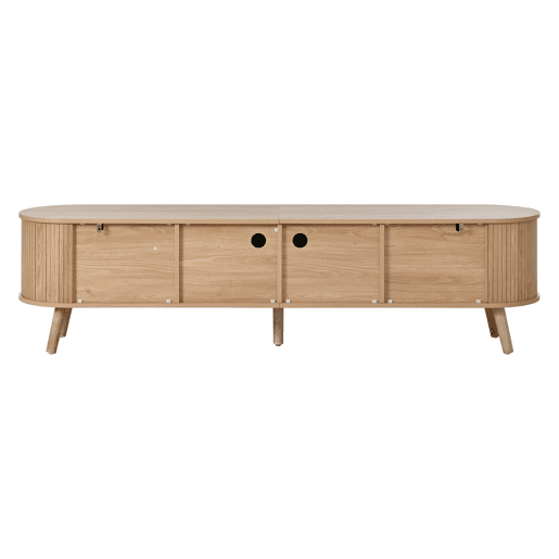 Móvel de TV 180x38x47 cm - 4 portas, puxadores dourados, pés de madeira, design exclusivo - Carvalho