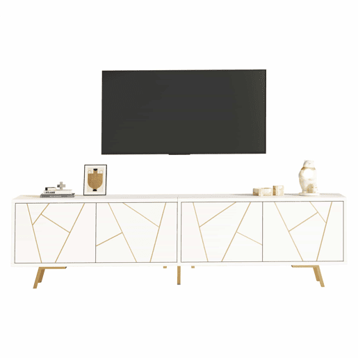 Móvel para TV 190x40x51,5 cm - com 4 portas, 6 pés metálicos, adequado para televisores de até 85 polegadas - branco e dourado