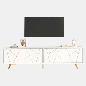 Móvel para TV 190x40x51,5 cm - com 4 portas, 6 pés metálicos, adequado para televisores de até 85 polegadas - branco e dourado