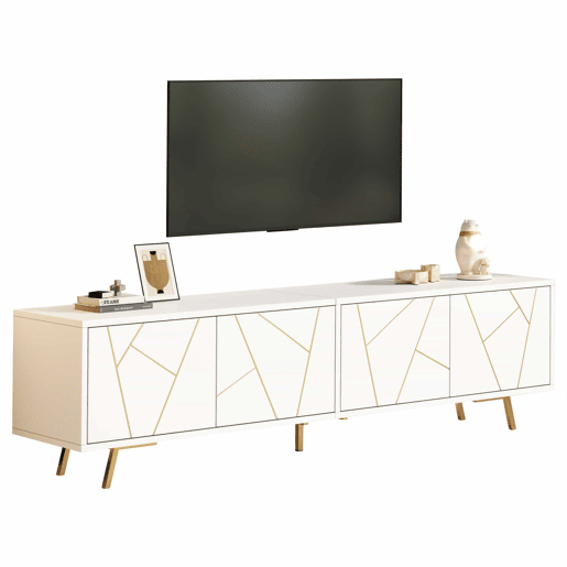 Móvel para TV 190x40x51,5 cm - com 4 portas, 6 pés metálicos, adequado para televisores de até 85 polegadas - branco e dourado