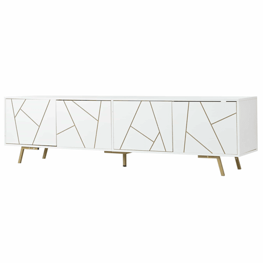 Móvel para TV 190x40x51,5 cm - com 4 portas, 6 pés metálicos, adequado para televisores de até 85 polegadas - branco e dourado
