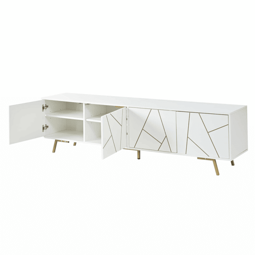 Móvel para TV 190x40x51,5 cm - com 4 portas, 6 pés metálicos, adequado para televisores de até 85 polegadas - branco e dourado