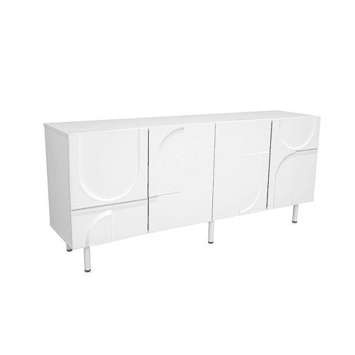Aparador de sala de jantar 160x40x93 cm - Design geométrico, múltiplas opções de arrumação, moderno - Branco Aparador de sala de jantar 160x40x93 cm - Design geométrico, múltiplas opções de arrumação, moderno - Branco
