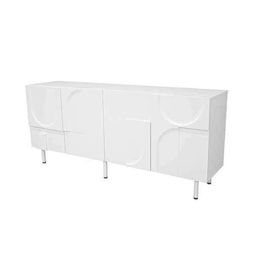 Aparador de sala de jantar 160x40x93 cm - Design geométrico, múltiplas opções de arrumação, moderno - Branco Aparador de sala de jantar 160x40x93 cm - Design geométrico, múltiplas opções de arrumação, moderno - Branco