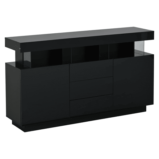 Aparador 140x35x80 cm - Moderno, alto brilho, barra de café, LED - Preto Aparador 140x35x80 cm - Moderno, alto brilho, barra de café, LED - Preto