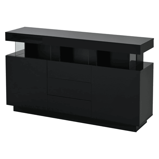 Aparador 140x35x80 cm - Moderno, alto brilho, barra de café, LED - Preto Aparador 140x35x80 cm - Moderno, alto brilho, barra de café, LED - Preto