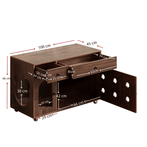 Armário para caixa de areia 100x45x66 cm - com tabuleiro removível e isolante de odores - Nogal