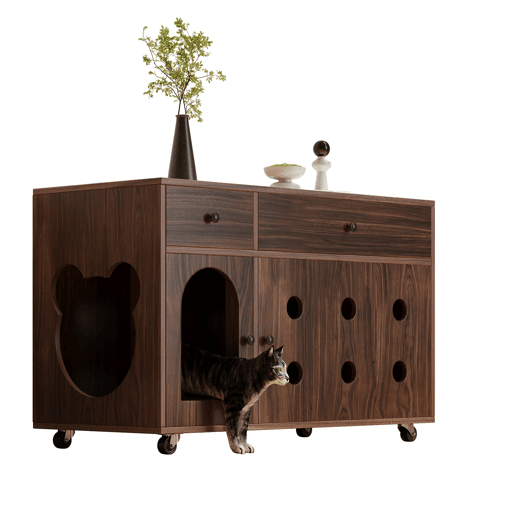 Armário para caixa de areia 100x45x66 cm - com tabuleiro removível e isolante de odores - Nogal