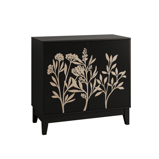 Buffet Vintage 80 cm - entalhado, 2 portas, prateleiras ajustáveis - Preto