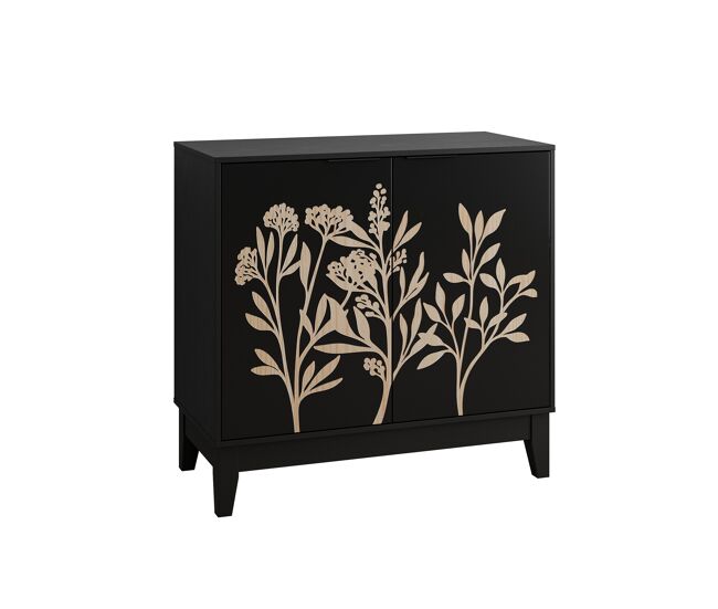 Buffet vintage 80 cm - tallado, 2 puertas, estantes ajustables - negro