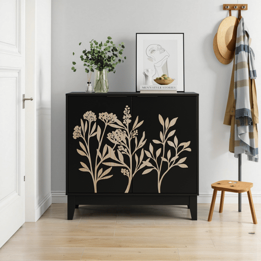 Buffet Vintage 80 cm - entalhado, 2 portas, prateleiras ajustáveis - Preto