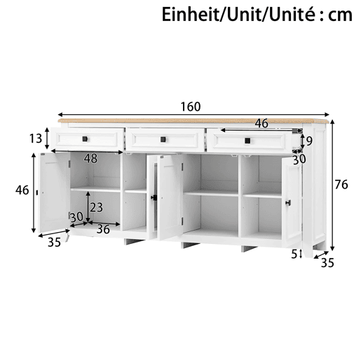 Aparador 160x35x76 cm - Moderno e minimalista, amplo espaço de armazenamento - Branco