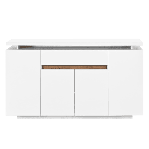 Aparador 140x40x80 cm - 1 gaveta, 4 portas, LED, sala, corredor ou cozinha - Branco Aparador 140x40x80 cm - 1 gaveta, 4 portas, LED, sala, corredor ou cozinha - Branco