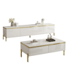 Conjunto de móvel de TV e mesa de centro - Luxuoso, alto brilho, bordas douradas, grande capacidade de armazenamento - Branco