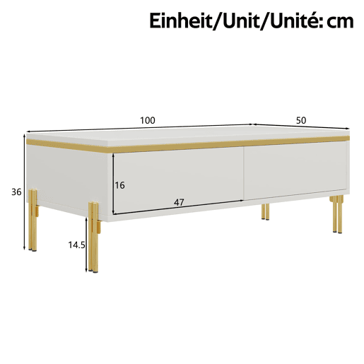 Conjunto de móvel de TV e mesa de centro - Luxuoso, alto brilho, bordas douradas, grande capacidade de armazenamento - Branco Conjunto de móvel de TV e mesa de centro - Luxuoso, alto brilho, bordas douradas, grande capacidade de armazenamento - Branco