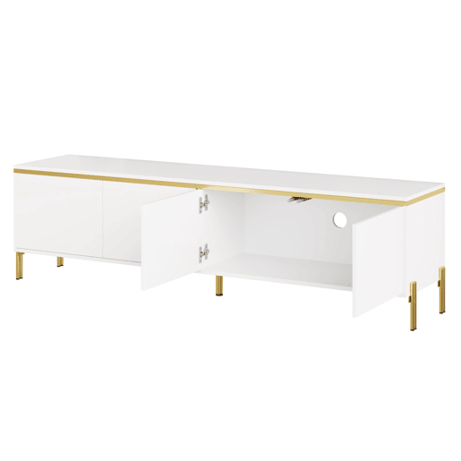 Conjunto de móvel de TV e mesa de centro - Luxuoso, alto brilho, bordas douradas, grande capacidade de armazenamento - Branco Conjunto de móvel de TV e mesa de centro - Luxuoso, alto brilho, bordas douradas, grande capacidade de armazenamento - Branco