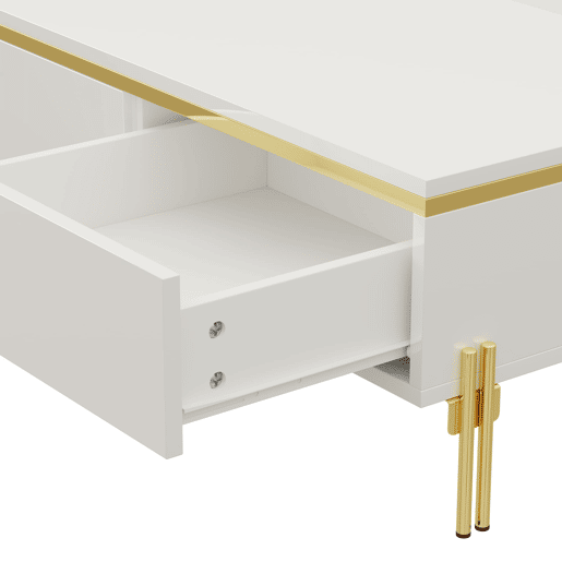 Conjunto de móvel de TV e mesa de centro - Luxuoso, alto brilho, bordas douradas, grande capacidade de armazenamento - Branco Conjunto de móvel de TV e mesa de centro - Luxuoso, alto brilho, bordas douradas, grande capacidade de armazenamento - Branco