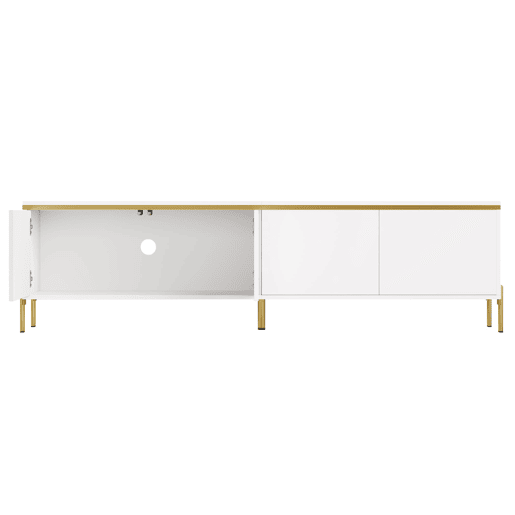 Conjunto de móvel de TV e mesa de centro - Luxuoso, alto brilho, bordas douradas, grande capacidade de armazenamento - Branco Conjunto de móvel de TV e mesa de centro - Luxuoso, alto brilho, bordas douradas, grande capacidade de armazenamento - Branco