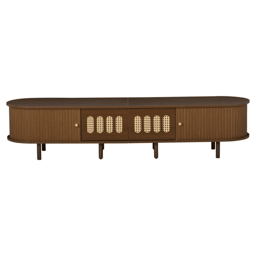 Móvel de TV ovalado 180x40x40 cm - rattan, 2 gavetas - nogueira