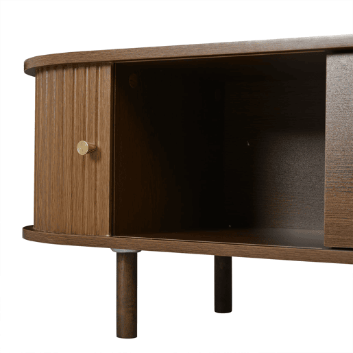 Móvel de TV ovalado 180x40x40 cm - rattan, 2 gavetas - nogueira