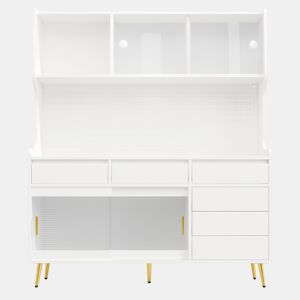 Aparador alto 145x39x171 cm - LED, App, gaveta, prateleira com painel perfurado - Branco