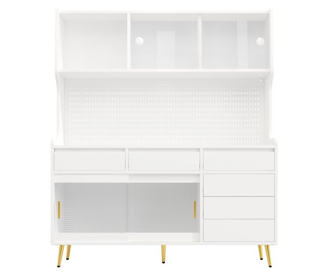 Aparador alto 145x39x171 cm - led, app, cajón, estante con panel perforado - blanco