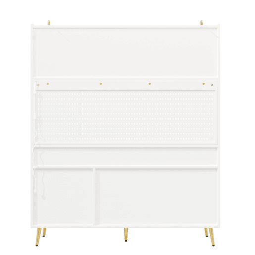 Aparador alto 145x39x171 cm - LED, App, gaveta, prateleira com painel perfurado - Branco