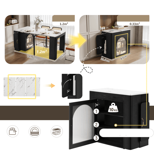 Mesa de Jantar Extensível e Ilha de Cozinha com Estação de Carga USB e Luzes LED com Prateleiras de Arrumação e Rodas Bloqueáveis de MEUBLES COSY