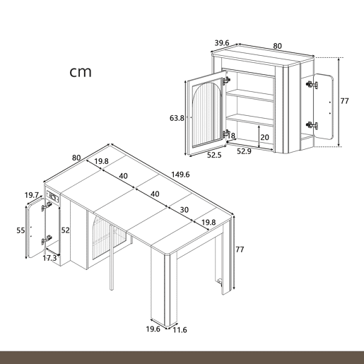 Mesa de Jantar Extensível e Ilha de Cozinha com Estação de Carga USB e Luzes LED com Prateleiras de Arrumação e Rodas Bloqueáveis de MEUBLES COSY